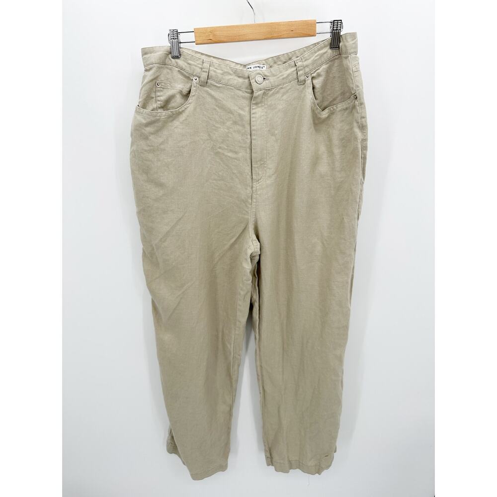 Jillian Jones Womens Tan Linen Pants Size 16 Lagenlook Coastal Vaca High Waisted